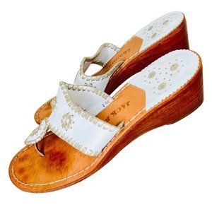 Jack Rogers Wedge Sandals Leather Thong Slip On White Summer EUC